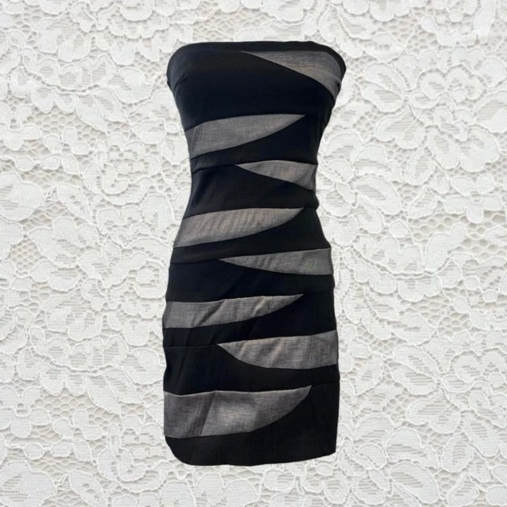 vintage y2k black & grey strapless bodycon bandage club indie sleaze mini dress
